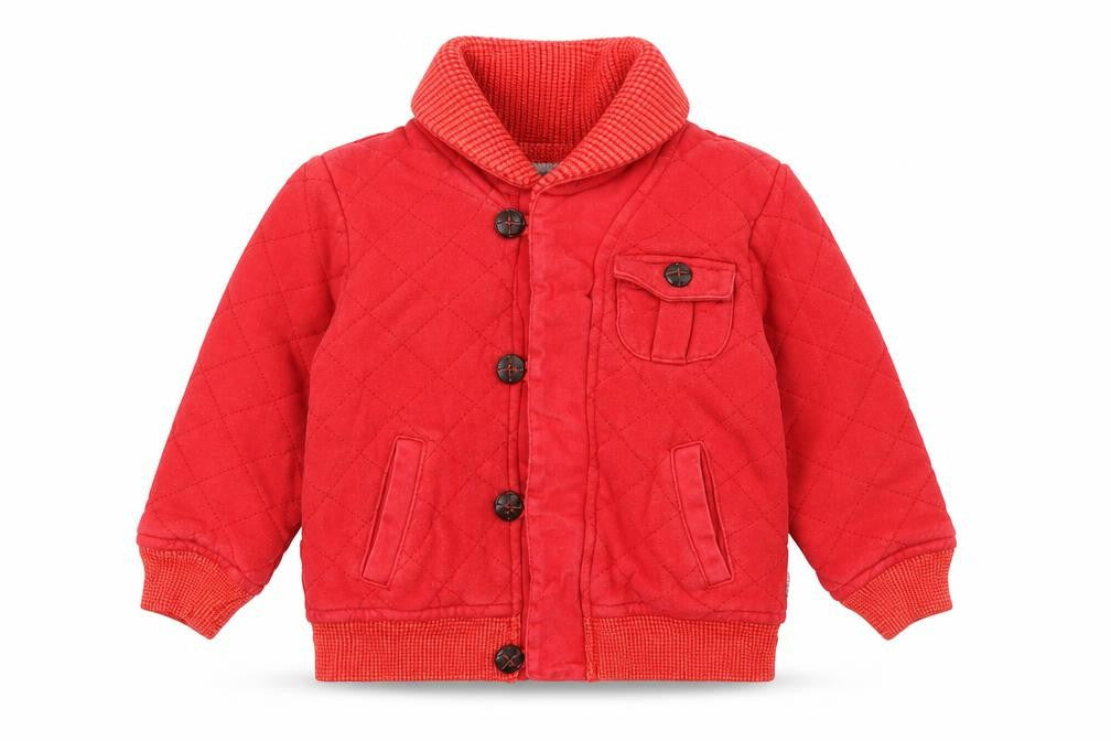 Front view of Baker boys’ red quilted jacket 2-3 years casual winter coat