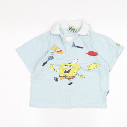 SpongeBob SquarePants Boys Blue Polo Shirt L Cartoon Graphic