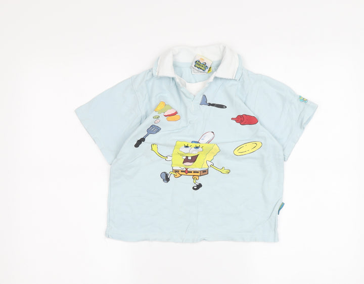 SpongeBob SquarePants Boys Blue Polo Shirt L Cartoon Graphic