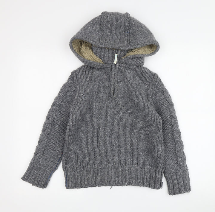 Fat Face Boys Grey Knit Hoodie, 8-9 Years, Wool Blend