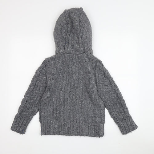 Fat Face Boys Grey Knit Hoodie, 8-9 Years, Wool Blend