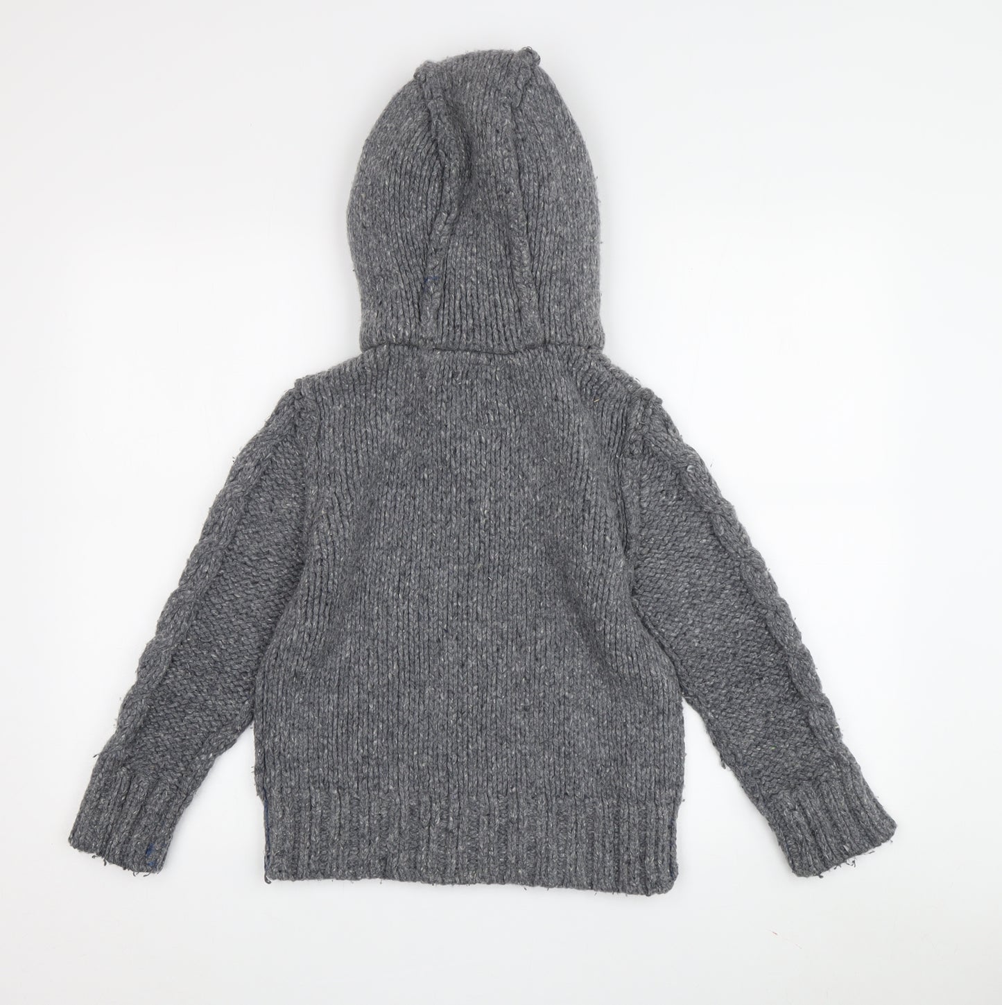 Fat Face Boys Grey Knit Hoodie, 8-9 Years, Wool Blend