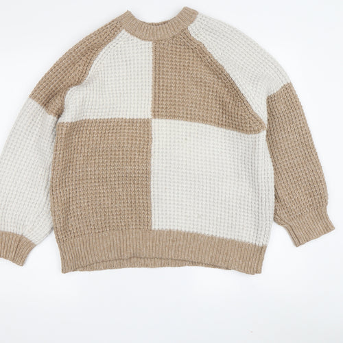 MNG Women's Beige Waffle-Knit Pullover Jumper XL