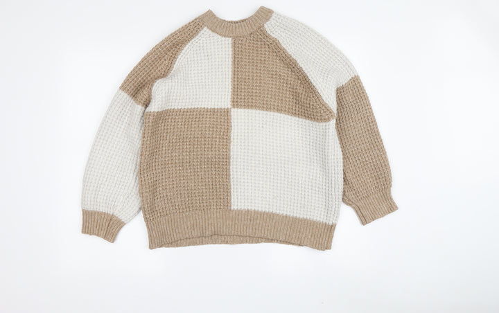 MNG Women's Beige Waffle-Knit Pullover Jumper XL