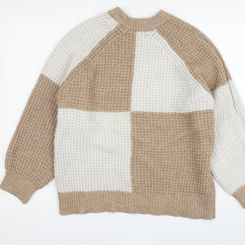 MNG Women's Beige Waffle-Knit Pullover Jumper XL