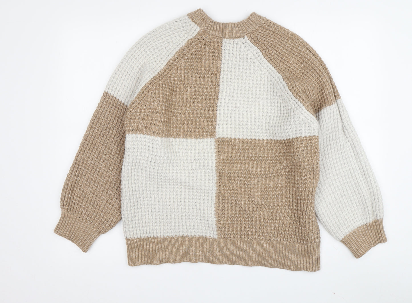 MNG Women's Beige Waffle-Knit Pullover Jumper XL