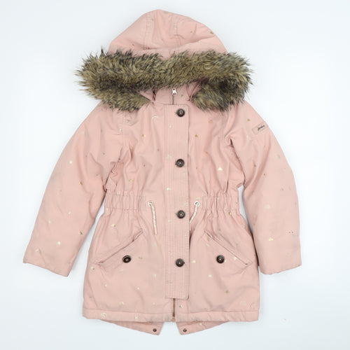 Joules Girls Pink Parka Coat 8-9 Years Hooded Lined