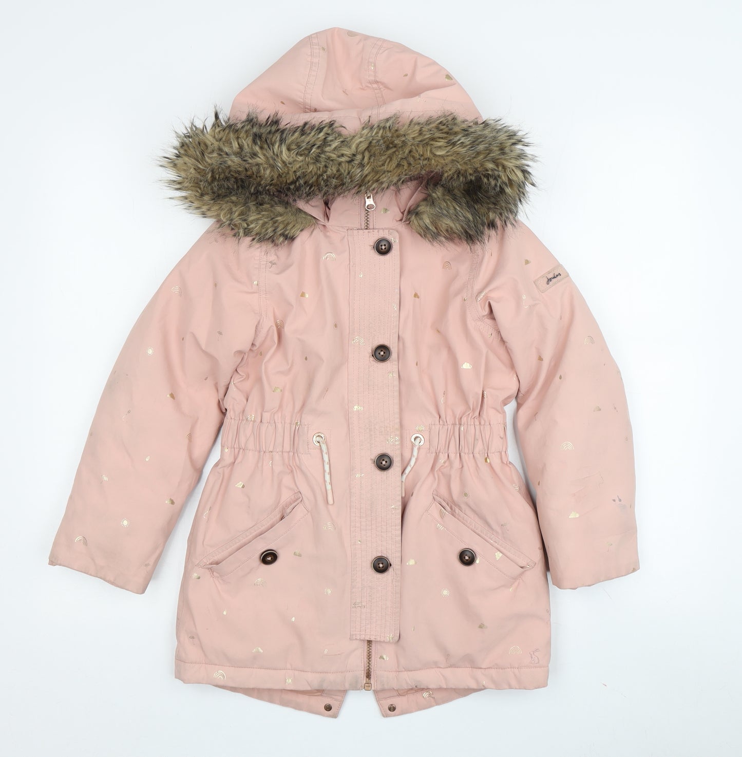 Joules Girls Pink Parka Coat 8-9 Years Hooded Lined