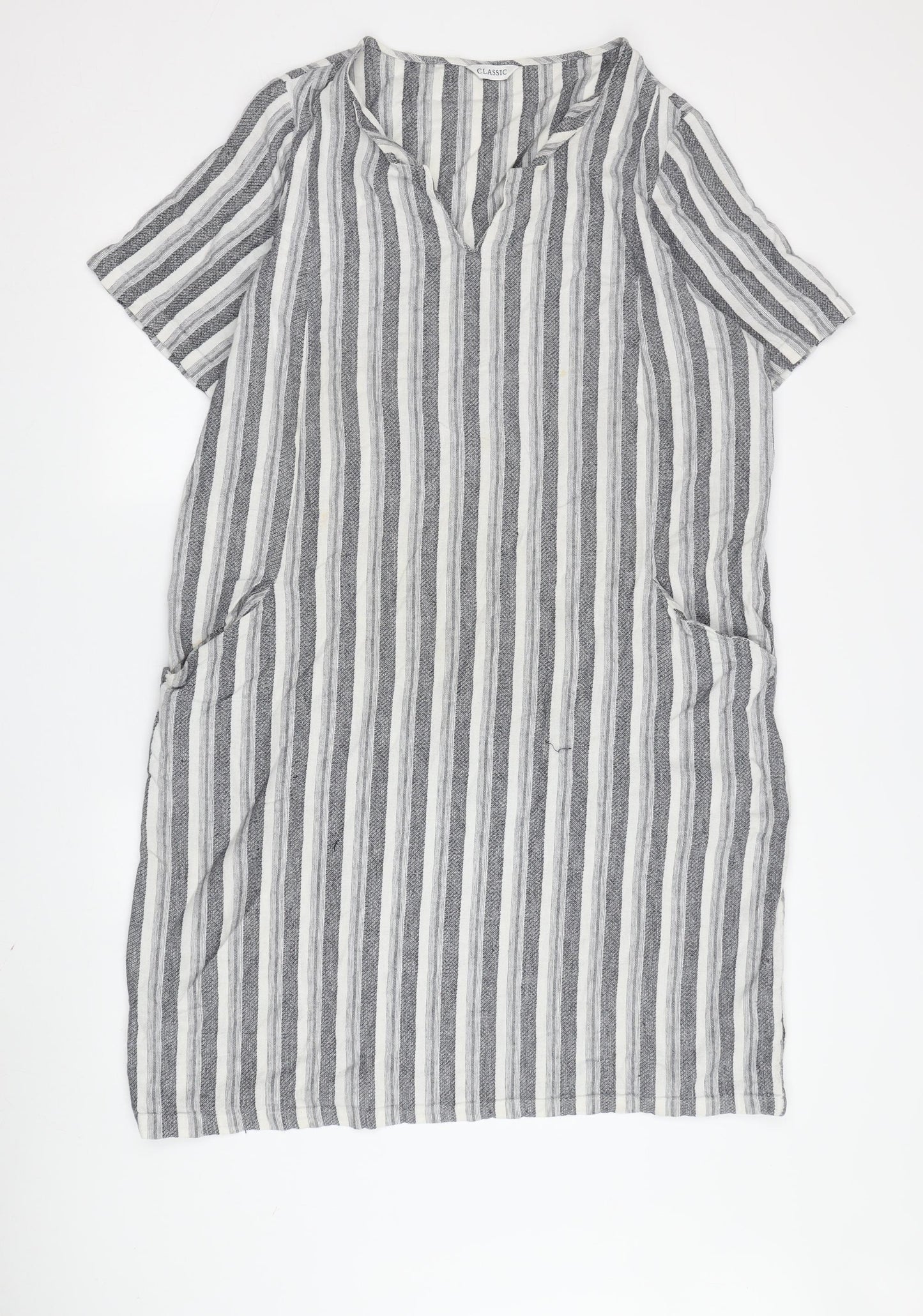 Marks and Spencer Women's Grey Striped Shift Dress Size 20