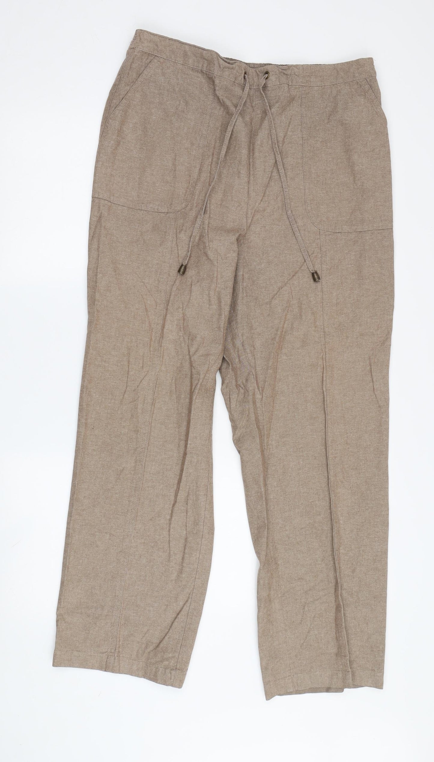 Isle Women's Beige Cotton Drawstring Trousers Size 14