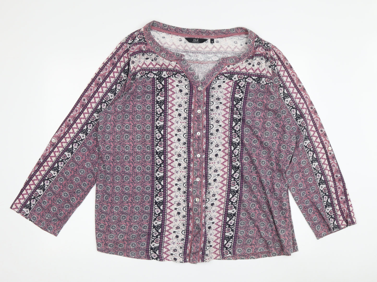 Isle Essentials Women's Multicoloured Geometric 3/4 Sleeve Shirt