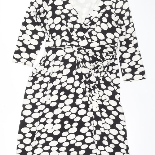 Wallis Petites Black & White Polka Dot Wrap Dress Size 14