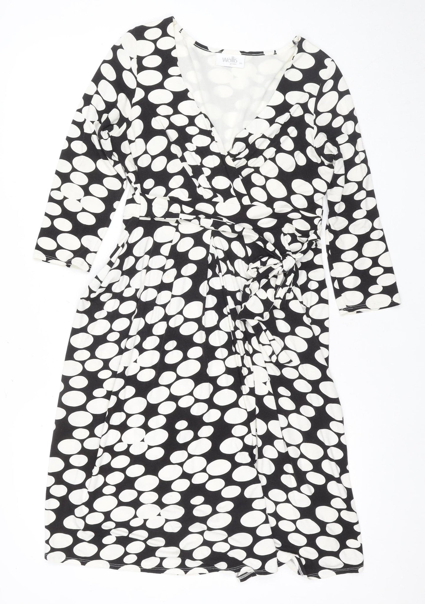 Wallis Petites Black & White Polka Dot Wrap Dress Size 14