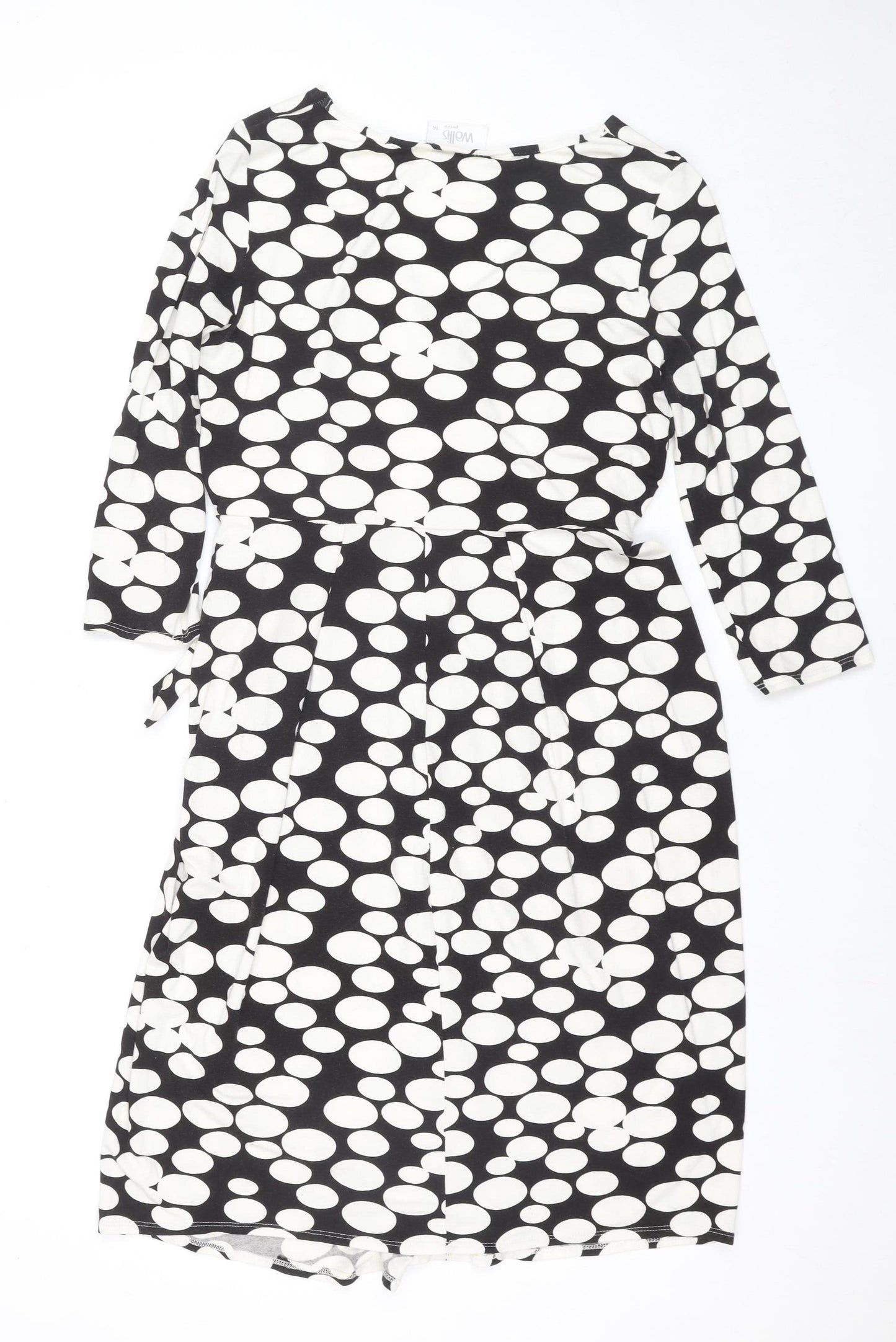 Wallis Petites Black & White Polka Dot Wrap Dress Size 14