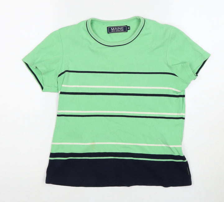 Maine New England Women's Green Striped T-Shirt, Size 10