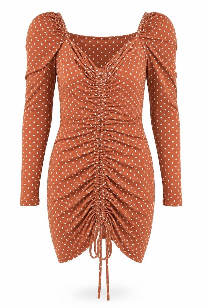 Front view of PRETTYLITTLETHING Women's Brown Bodycon Dress, size 10