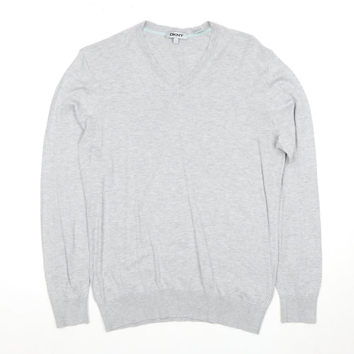 DKNY Men's Grey V-Neck Pullover Jumper, Size S