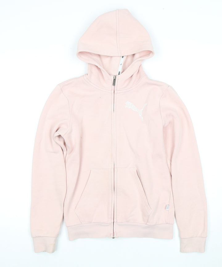 Puma Girls Pink Hoodie Full Zip Logo 13-14 Years