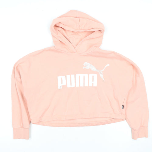 Puma Girls Pink Pullover Hoodie - Size M, Logo, Spring