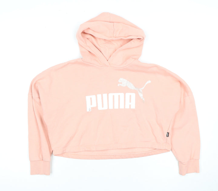 Puma Girls Pink Pullover Hoodie - Size M, Logo, Spring