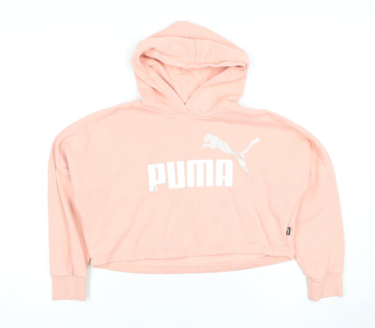 Puma Girls Pink Pullover Hoodie - Size M, Logo, Spring