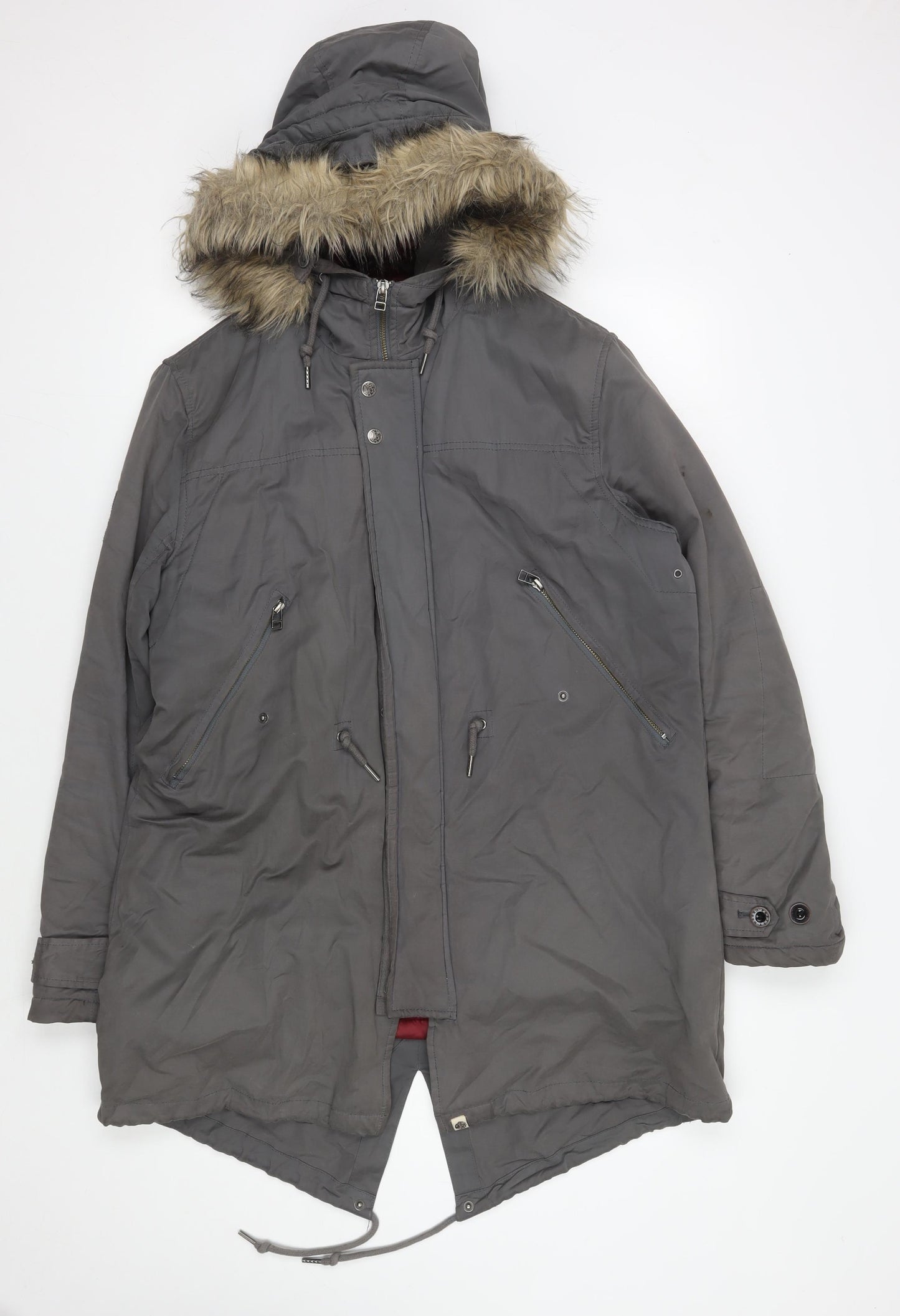 Pretty Green Men's Grey Parka Jacket - Size L