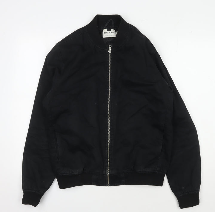 Topman Men's Black Bomber Jacket M - Classic Stand-Up Collar