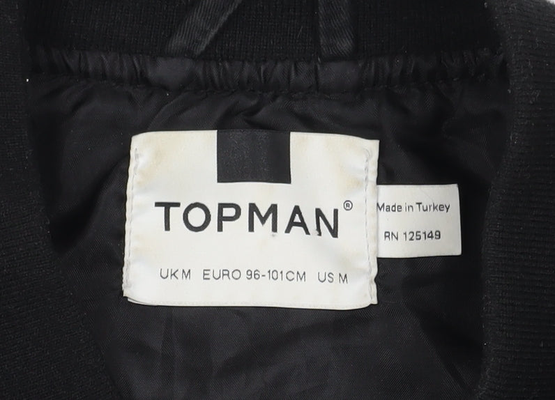 Topman Men's Black Bomber Jacket M - Classic Stand-Up Collar