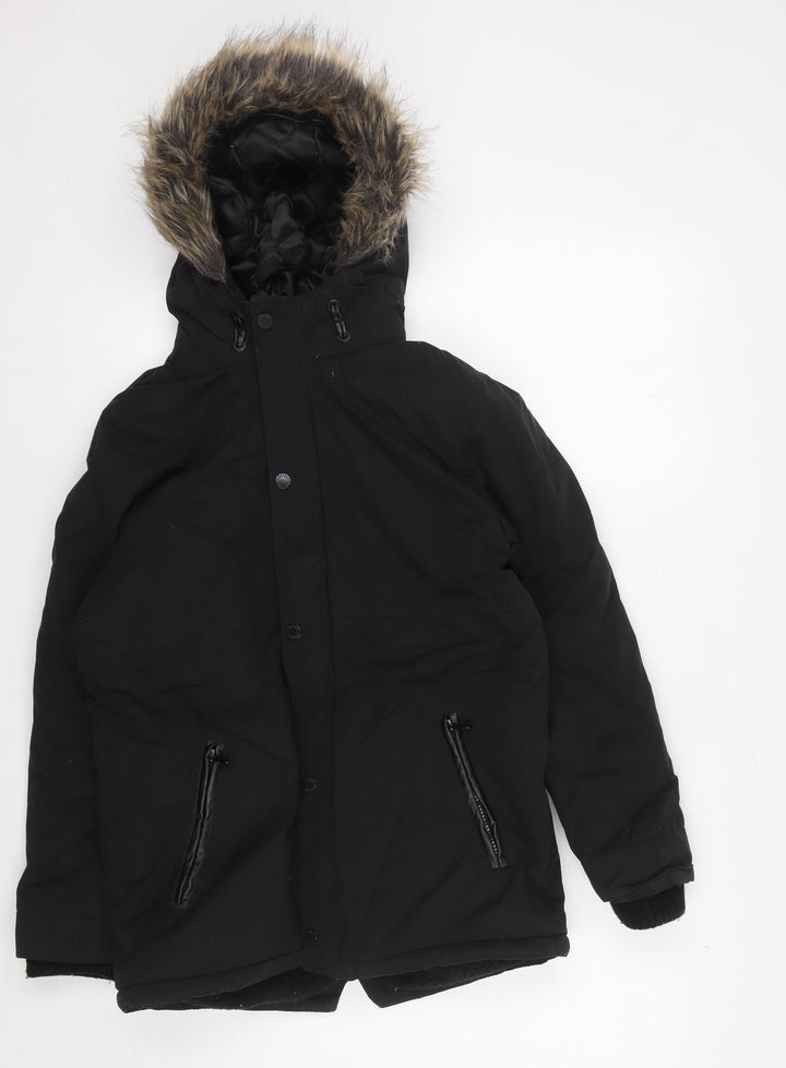 Firetrap Boys Black Hooded Parka Jacket, Size 11, Great Condition
