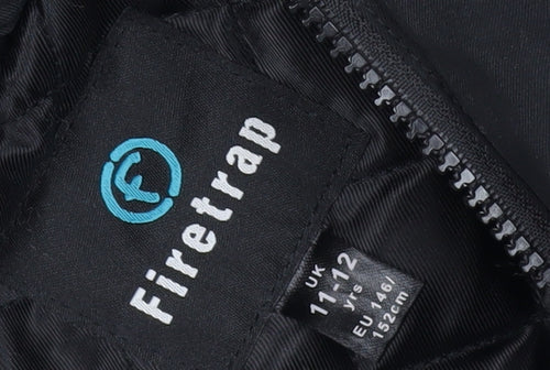 Firetrap Boys Black Hooded Parka Jacket, Size 11, Great Condition