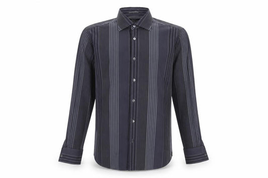 Front view of Ted Baker Men's Black Striped Dress Shirt M