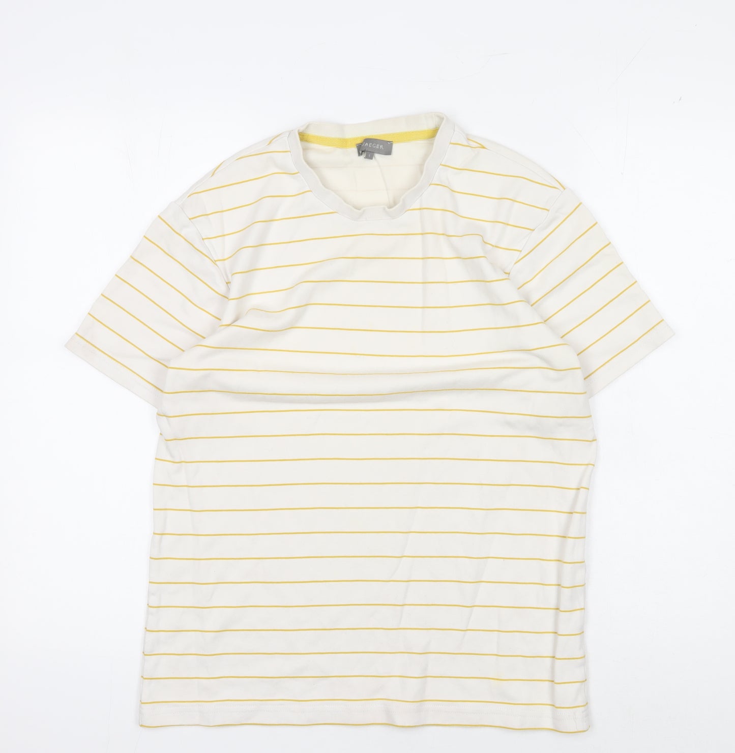Jaeger Men's White Striped Short Sleeve T-Shirt S