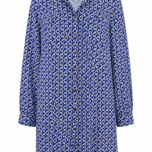 Laura Ashley Women's Blue Geometric Long Sleeve Dress