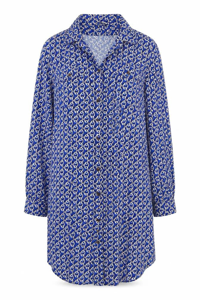 Laura Ashley Women's Blue Geometric Long Sleeve Dress
