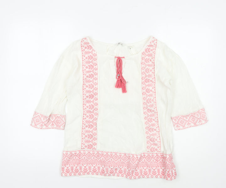FatFace Ivory Bohemian Blouse Women’s Size 6 Embroidered