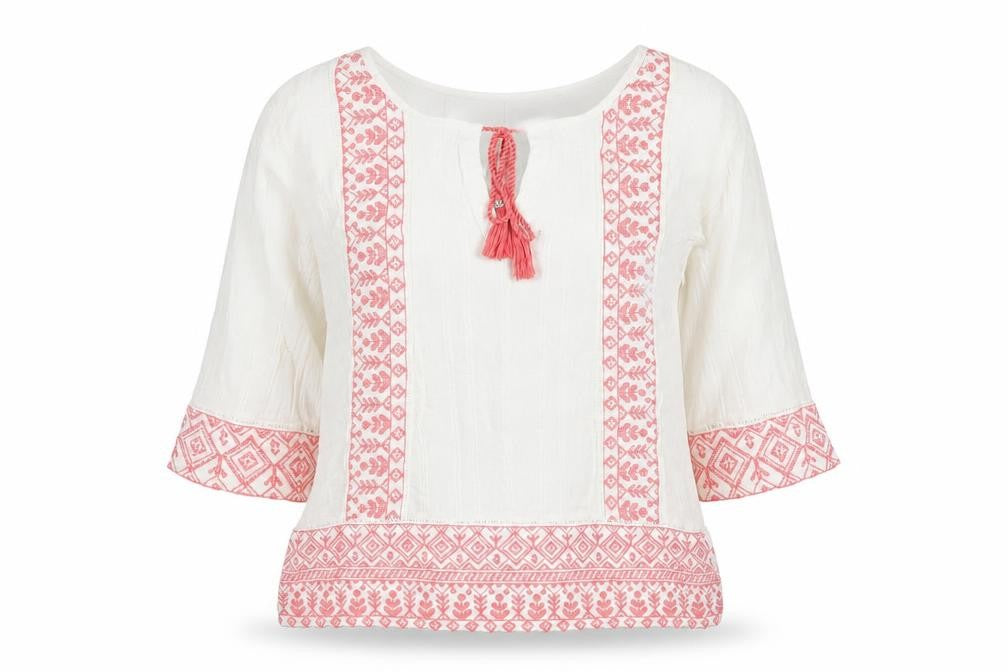 FatFace Ivory Bohemian Blouse Women’s Size 6 Embroidered