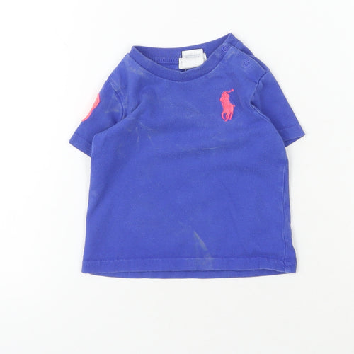 Ralph Lauren Blue Baby T-Shirt, Unisex, 6-9M, Short Sleeve