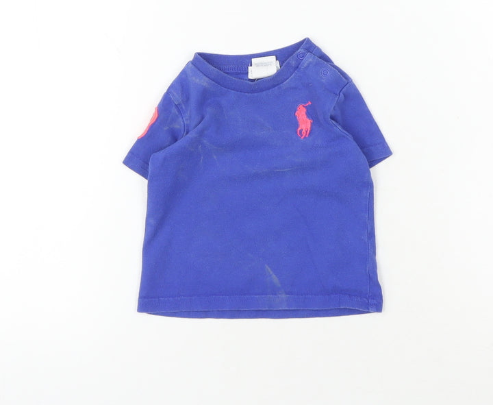 Ralph Lauren Blue Baby T-Shirt, Unisex, 6-9M, Short Sleeve
