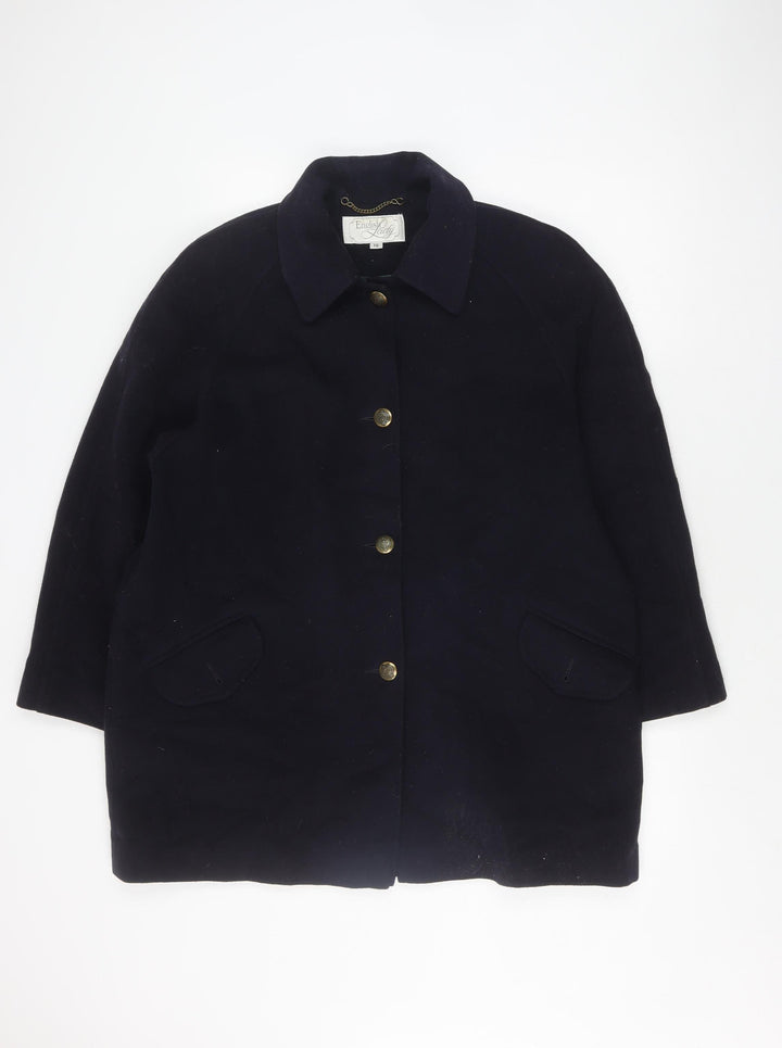 English Lady Black Wool Coat Women Size 16 Button Classic
