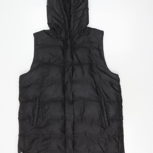 Zara Women's Black Hooded Puffer Waistcoat L Casual