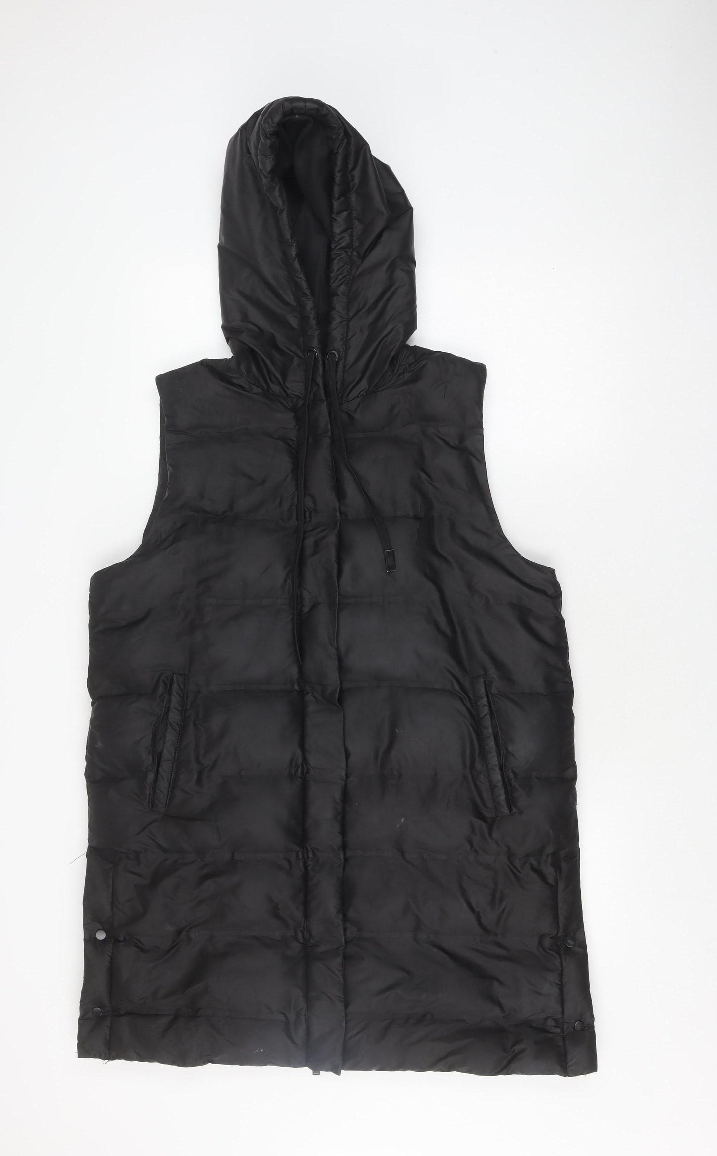 Zara Women's Black Hooded Puffer Waistcoat L Casual