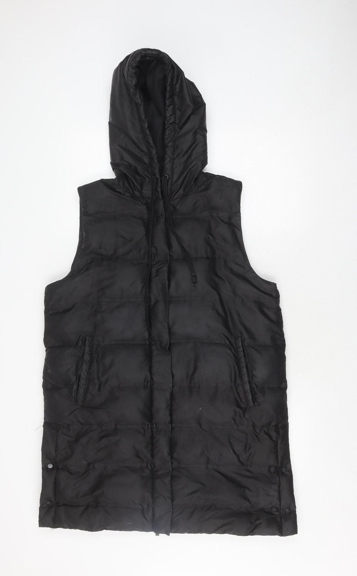 Zara Women's Black Hooded Puffer Waistcoat L Casual