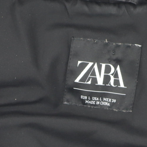 Zara Women's Black Hooded Puffer Waistcoat L Casual