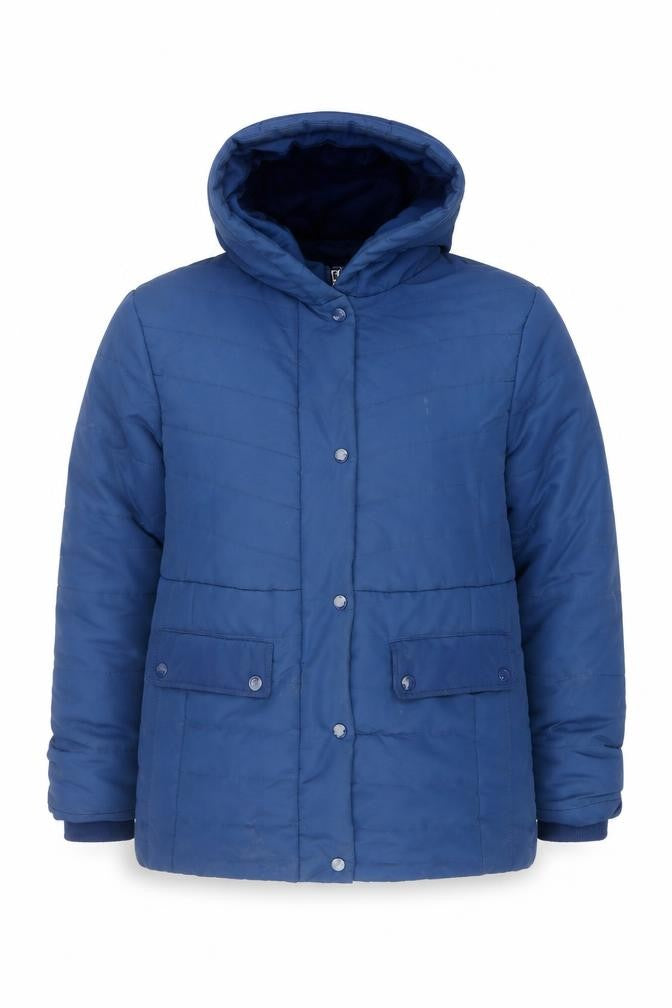 Front view of Cotton Traders unisex blue quilted jacket, size 16