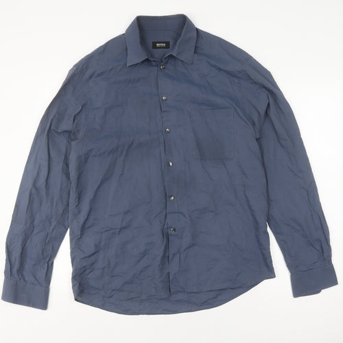 Hugo Boss Men's Blue Long Sleeve Cotton Shirt, Size 42