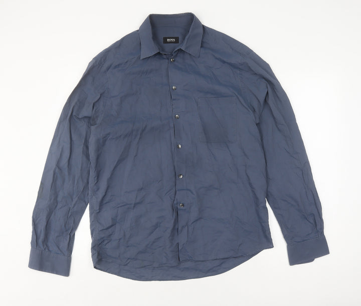 Hugo Boss Men's Blue Long Sleeve Cotton Shirt, Size 42