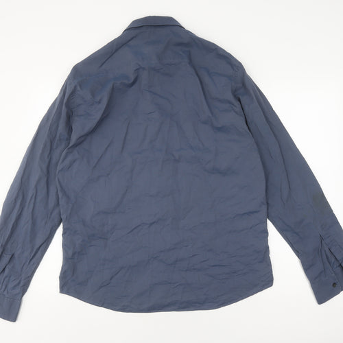 Hugo Boss Men's Blue Long Sleeve Cotton Shirt, Size 42