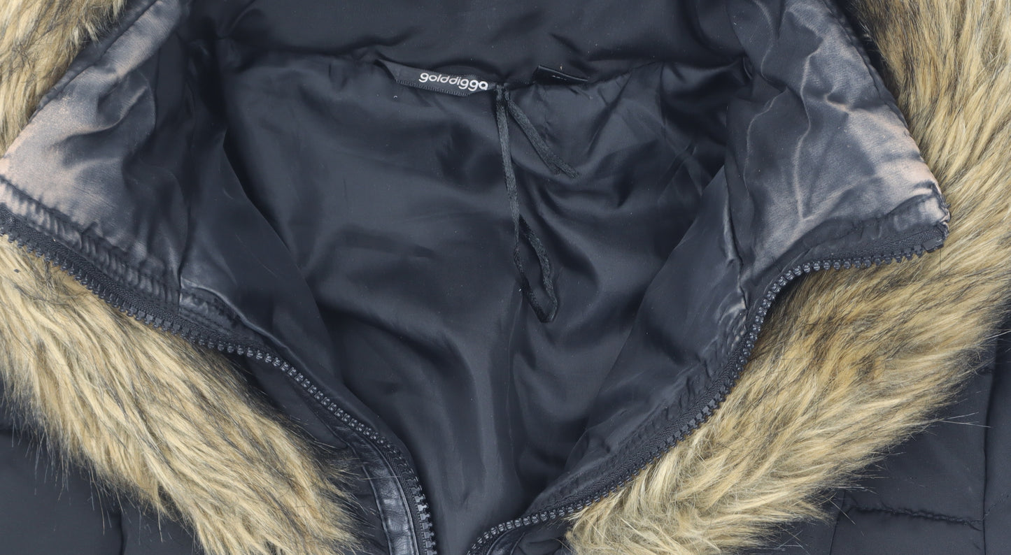 Golddigga Women's Black Puffer Jacket, Size 10, Winter Warmth