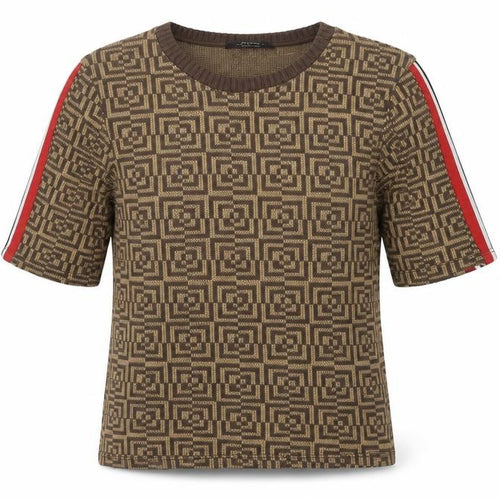 Bershka Women's Brown Knit T-Shirt, Size L, Geometric