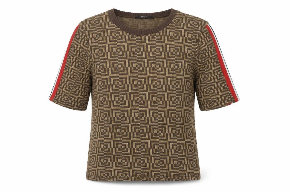 Bershka Women's Brown Knit T-Shirt, Size L, Geometric